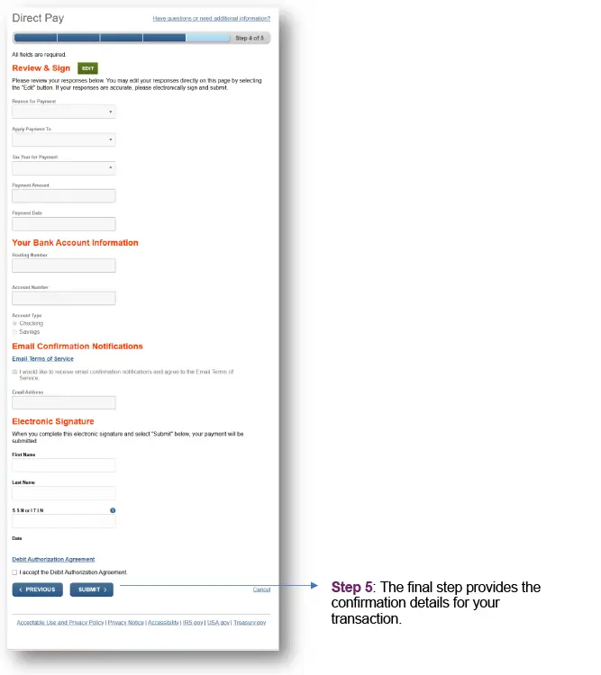 Direct pay steps 4 & 5