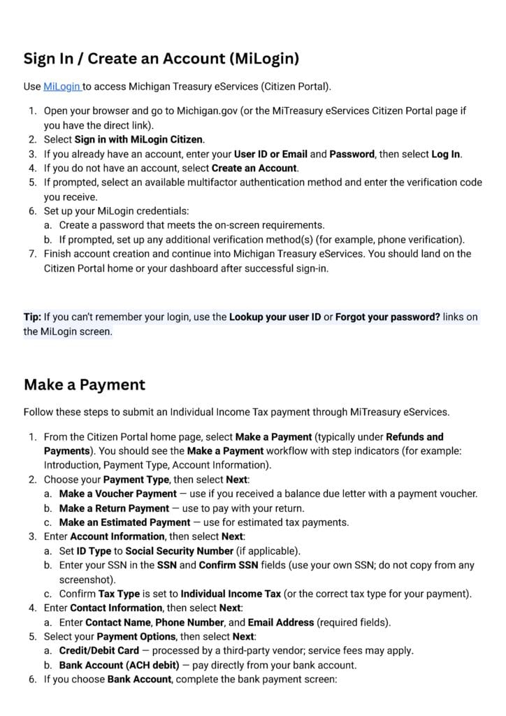 Create a Michigan Treasury eServices Account 2 Create account MI Page 2